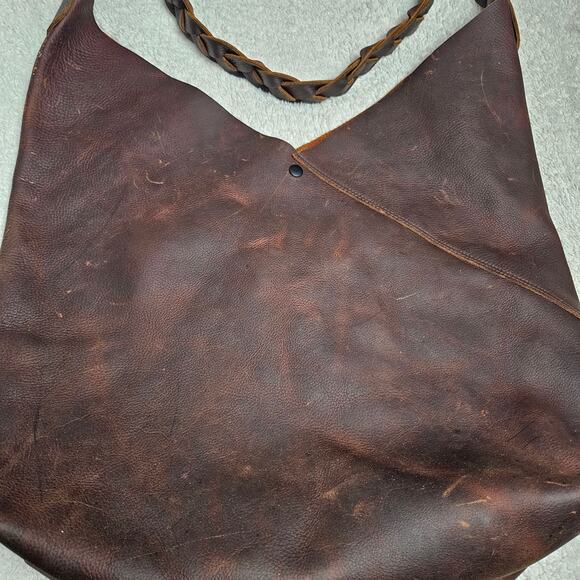 Urban Artisan Quality Brown Leather Boho Tote Bag Braided Strap - Picture 2 of 16
